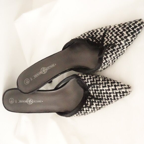 Vintage Premier Collection Houndstooth Heeled Mules, Size 6.5, Made in Paris - Picture 2 of 12